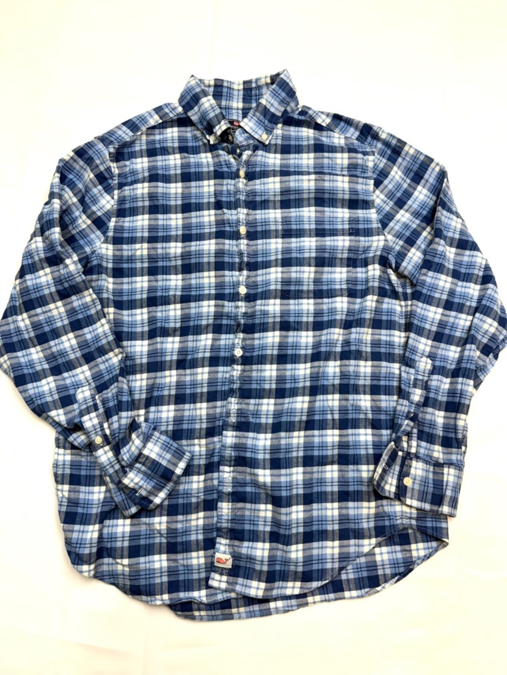 VINEYARD VINES Mens Medium Blue White Flannel Murray Long Sleeve Button Up Shirt